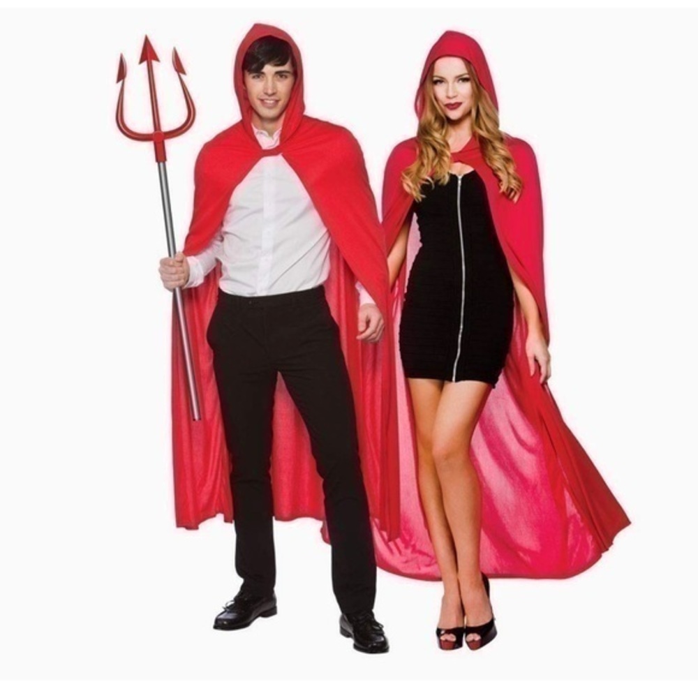 Adult unisex metallic red Halloween red devil cape with hood